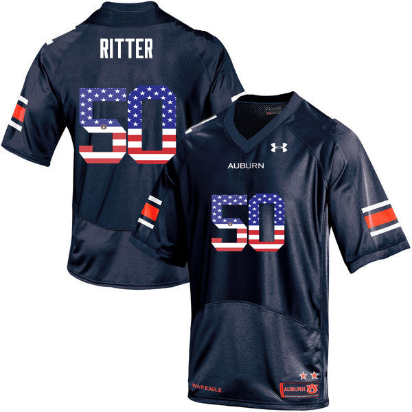 Auburn Tigers Men's Chase Ritter #50 Navy Under Armour Stitched College USA Flag Fashion NCAA Authentic Football Jersey LGV4874KH